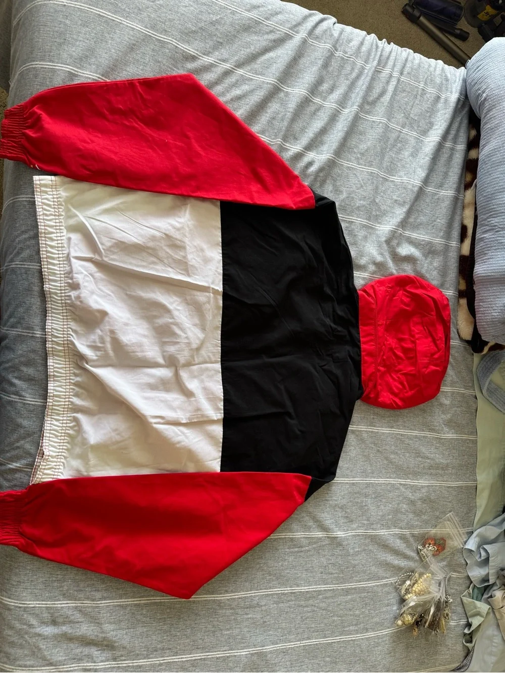 Jordan Red Black Hooded Colorblock Jacket with White Accents